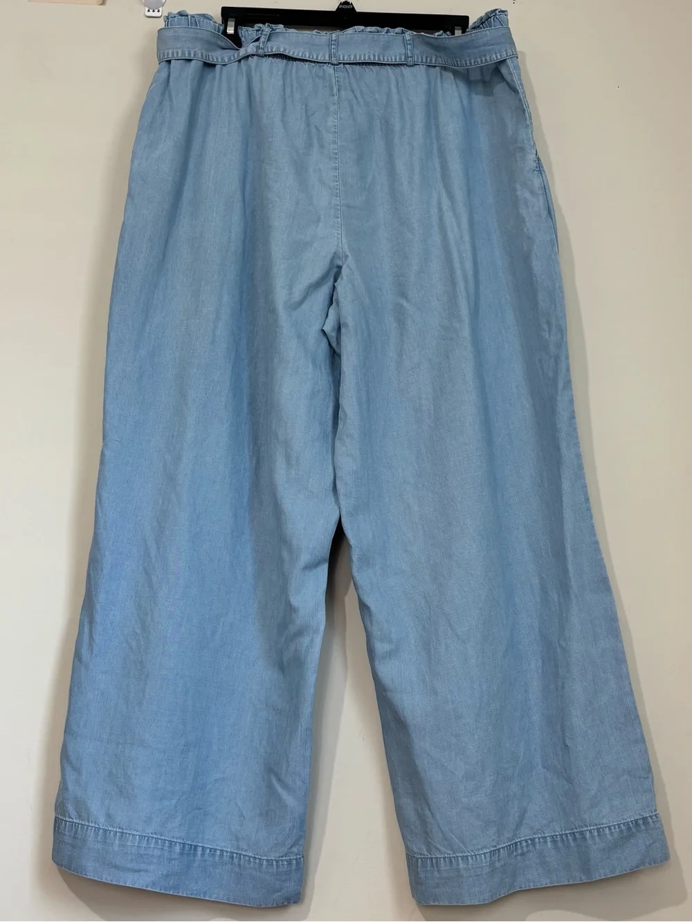 LOFT palazzo chambray tencel high rise wide Leg crop lagenlook pull on pants L